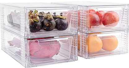 4 Pack Clear Stackable Storage Drawers, 3.95" H Easily Assemble Acrylic Organizer Bins - Multi-Use for Make up, Closet, Pantry, Bathroom, Medicine, Kitchen Cabinet & Undersink Organization - size: 4 Pack