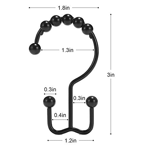 Shower Curtain Hooks, Goowin Shower Curtain Rings, Stainless Steel Black Shower Curtain Hooks, Shower Curtain Rings Rust Proof, Free Sliding Double Shower Hooks for Shower Curtain & Liners (Black) - color: Black