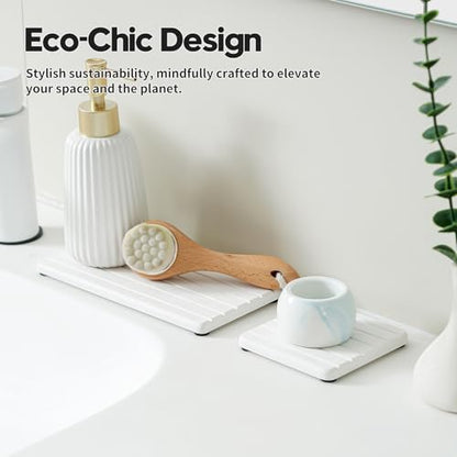 3 Pack Water Absorbent Diatomite Coasters, Stone Drying Mat for Kitchen Counter, Bathroom Sink Organizer Tray, Compact Vanity Rack, Soap Holder Caddy, Faucet Splash Guard, White 8"x3.8" - color: 3 Pack - White - 1pc of 8"x 3.8" and 2pcs of 3.8"x 3.8"