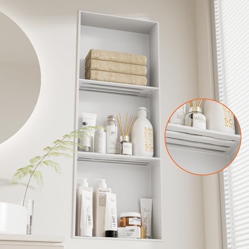 No Tile Needed Shower Niche - 304 Stainless Steel Niche Shower with 3- Tier Shelves Recessed Wall Niches for Bathroom Storage (White, 36 X 12 X 4.13 Inches, 3) - color: White