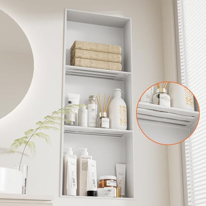 No Tile Needed Shower Niche - 304 Stainless Steel Niche Shower with 3- Tier Shelves Recessed Wall Niches for Bathroom Storage (White, 36 X 12 X 4.13 Inches, 3) - color: White
