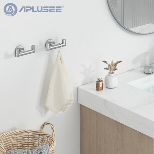 Brushed Nickel Bathroom Double Towel Hooks, 2 Pack, Wall Mounted | 304 Stainless Steel, Rust-resistant for Bathroom Shower Laundry Room, Heavy-duty 11 lbs Robe Hooks, Towels, Clothes Storage - color: Brushed Nickel