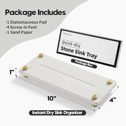 Stone Drying Tray, Gold Sink Caddy, Water Absorbing Faucet Mat Kitchen Sink Organizer, Diatomite Bathroom Counter Coaster, Soap Dish Rack Riser Dispenser Sponge Holder, Beige 10" x 4" - color: 10"x 4" - Beige - Gold