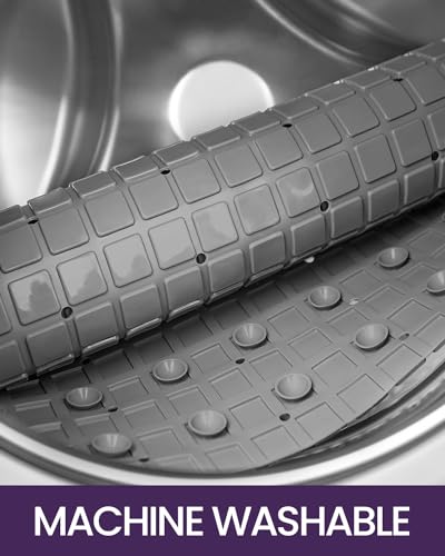 DEXI Bathtub Mat Non Slip, 39x16 Bath Tub Shower Floor Bathroom Mats Grey | Extra Long Suction Cups, Drain Holes, Machine Washable for Tub Shower Floor Bathmat - color: Gray