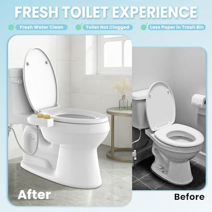 Toilet Bidet With Left/Right Side Reversible Design, Fresh Water, Non-Electric, Toilet Bidet Attachment, Right/Left Hand Side with Dual Nozzle, Self-Clean, Easy to Install (Bamboo Knob) - color: Bamboo Knob