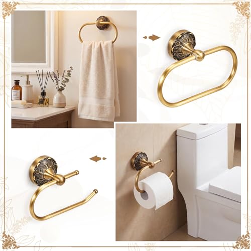 2 Pieces Set Antique Brass Toilet Paper Holder Retro Brass Hand Towel Ring Tissue Roll Paper Hanger Bathroom Hardware Wall Mounted Vintage Bathroom Accessories (Style 3) - style: Style 3
