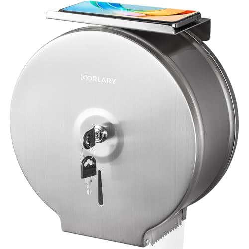 Gorlary Commercial Jumbo Toilet Paper Dispenser with Shelf, Large Capacity | Wall Mount Stainless Steel Roll Holder, 9 inch Brushed Toilet Paper Roll Holder for Bathroom Office, Silver - color: Sliver