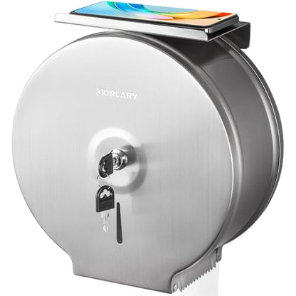 Gorlary Commercial Jumbo Toilet Paper Dispenser with Shelf, Large Capacity | Wall Mount Stainless Steel Roll Holder, 9 inch Brushed Toilet Paper Roll Holder for Bathroom Office, Silver - color: Sliver
