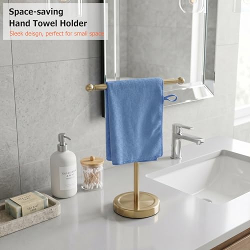 Hand Towel Holder, T-Shape Hand Towel Stand for Bathroom, Hand Towel Rack Bar Standing for Vanity Kitchen Countertop (Gold, Stainless Steel) - color: Gold