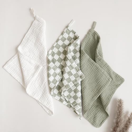 Konssy Baby Muslin Washcloths 7-Pack, 100% Cotton Baby Bath Washcloths, Soft & Absorbent Wash Cloths and Burp Cloths for Newborn Kids Girls & Boys, 11x11 inches - color: Leaf