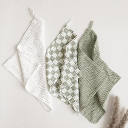 Konssy Baby Muslin Washcloths 7-Pack, 100% Cotton Baby Bath Washcloths, Soft & Absorbent Wash Cloths and Burp Cloths for Newborn Kids Girls & Boys, 11x11 inches - color: Leaf