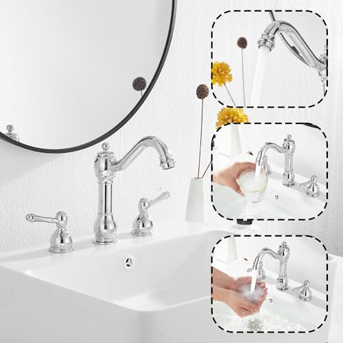 2 Handles 3 Holes Faucet Widespread Bathroom Sink Faucet Basin Tap Mixer Supply Hose Included Matching Pop Up Drain Polished Chrome - color: Chrome, size: Widespread