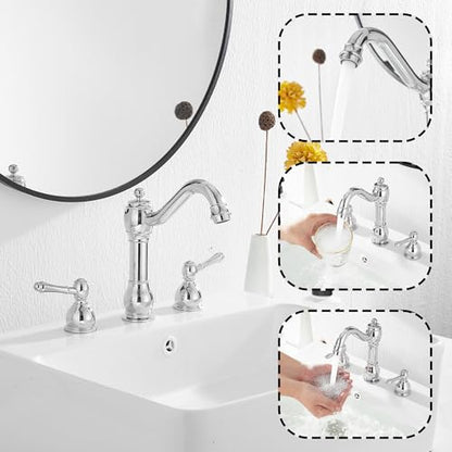 2 Handles 3 Holes Faucet Widespread Bathroom Sink Faucet Basin Tap Mixer Supply Hose Included Matching Pop Up Drain Polished Chrome - color: Chrome, size: Widespread