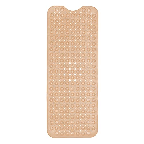 ENKOSI Non-Slip Bath & Shower Mat 40x16 Extra Long, Suction & Drain Holes | Beige color; Durable PVC; 40x16 in, Beige - color: Beige Opaque
