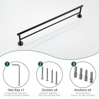 Miyili 30-Inch Bathroom Double Towel Rack, Matte Black | for Kitchen, Hand Towel Holder, Towel Bar, Wall Mounted, Rustproof & Durable - color: Matte Black, size: 30-Inch