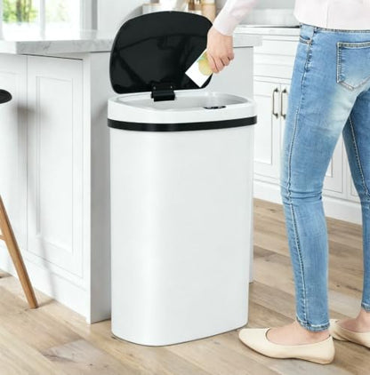13 Gallon Trash Can | 50L Sensor Automatic Kitchen Trash Can with Lid | Touchless Garbage Bin Odor-Control for Kitchen, Office, Bedroom, Living Room (1 Pack, White) - color: White