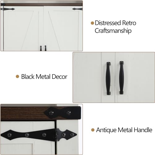 Hlivelood 71" Tall Kitchen Pantry,Farmhouse Storage Cabinet with Adjustable Shelves,Load-Bearing Steel Pipe,Farmhouse Pantry Cabinet with 4 Barn Doors,for Kitchen,Dining Room,Living Room(Rustic White) - color: Rustic White