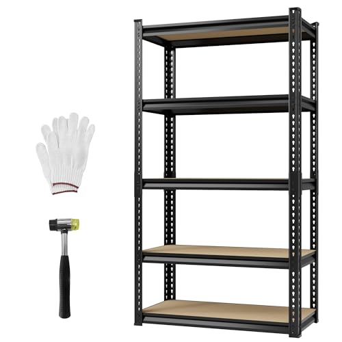 Heavy Duty Storage Shelving Unit, 5-Tier Adjustable Garage Shelves, 2025 lbs Capacity Metal Organizer Utility Rack, Freestanding for Kitchen Pantry Basement, 28" W x 12" D x 60" H - size: 28Wx12Dx60H