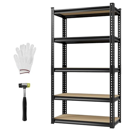 Heavy Duty Storage Shelving Unit, 5-Tier Adjustable Garage Shelves, 2025 lbs Capacity Metal Organizer Utility Rack, Freestanding for Kitchen Pantry Basement, 28" W x 12" D x 60" H - size: 28Wx12Dx60H
