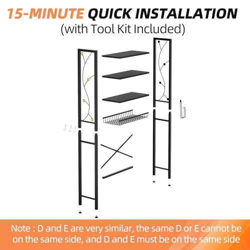 Over-The-Toilet Storage Rack, 4-Tier Bathroom Organizer Shelf Over Toilet with Adjustable Shelf and Basket, Freestanding Space Saver Bathroom Shelves Above Toilet for Room (Pure Black) - color: Pure Black