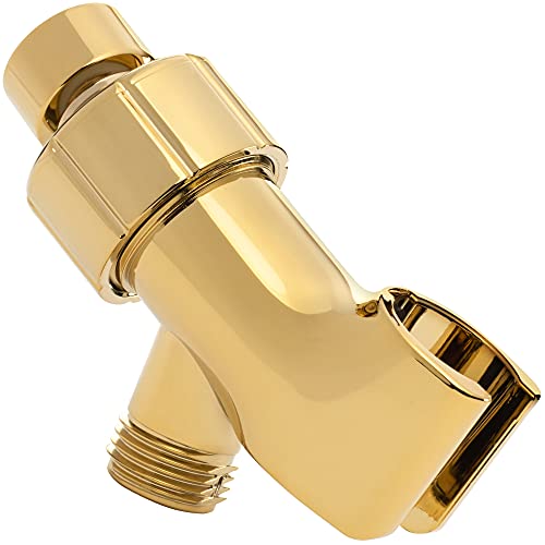 Adjustable Shower Arm Bracket - Polished Brass | Handheld Showerhead Holder With Anti-Slip O-Ring Grip, Brass Connector, Universal 1/2" Mount For Easy Bath Spa Install - color: Polished Brass