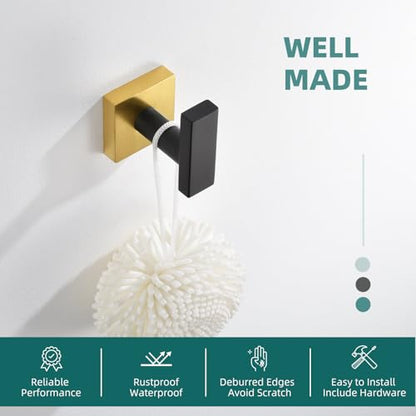 Angle Simple Towel Hook Black & Gold, Stainless Steel Bathroom Towel Holder, Robe Hook, Kitchen Towel Hanger, Wall Mount | Rustproof Stainless Steel, Wall Hook Holds Hat Dog Leash Bag Key, Hand Towel Holder for Kitchen Entryway Garage, Screw Mount - color