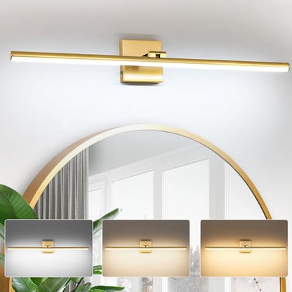 LED Bathroom Vanity Light, Modern Bathroom Light Fixture Over Mirror (3000K/4000K/6000K, Dimmable), Vanity Light Bar with Angle Adjustable, 32 Inch, Brass - color: Brass, size: 32 inch