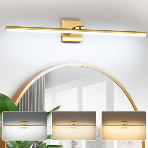 LED Bathroom Vanity Light, Modern Bathroom Light Fixture Over Mirror (3000K/4000K/6000K, Dimmable), Vanity Light Bar with Angle Adjustable, 32 Inch, Brass - color: Brass, size: 32 inch