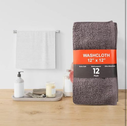 KAHAF COLLECTION 12 Pack Washcloths | Multicolour 100% Cotton Extra Absorbent Face Towels | Soft, Quick Dry Wash Cloths for Bathroom, Spa, Gym, Baby & Travel (12 Packs (12 x 12)) - size: 12 Pack (12" x 12")