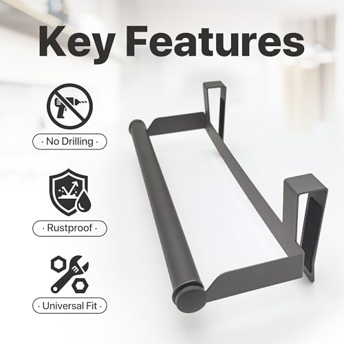 Over The Door Towel Rack No Drill, 12x4.3x3.5 Inch Carbon Steel Hanging Towel Holder for Kitchen Cabinet, Space Saving Towel Bar, 2 Pack - color: Gunmetal Gray