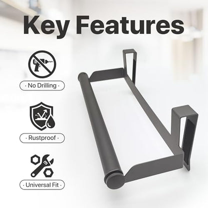 Over The Door Towel Rack No Drill, 12x4.3x3.5 Inch Carbon Steel Hanging Towel Holder for Kitchen Cabinet, Space Saving Towel Bar, 2 Pack - color: Gunmetal Gray