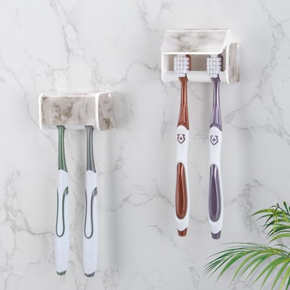 2 PCS Toothbrush Holders Wall Mounted with Cover (2, White Marble) | Wall mounted, Detachable, Easy to clean, Breathable, 2 Slots Self Adhesive Toothbrush Organizer for Bathroom - color: White Marble