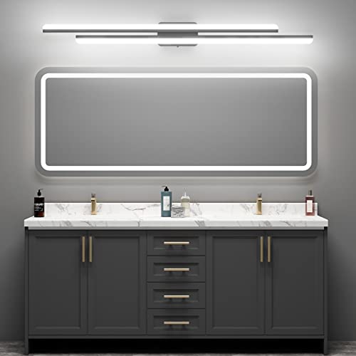 Ralbay 48" Matte Black Vanity Lights 48W Frosted Aluminum Modern LED Black Bathroom Vanity Light Fixtures Over Long Mirror LED Modern Bath Lighting 6000K White Light - color: Black, size: 48 inch
