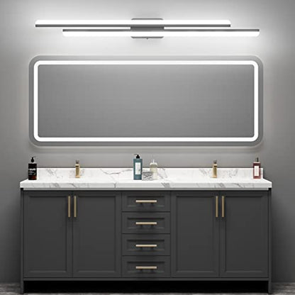 Ralbay 48" Matte Black Vanity Lights 48W Frosted Aluminum Modern LED Black Bathroom Vanity Light Fixtures Over Long Mirror LED Modern Bath Lighting 6000K White Light - color: Black, size: 48 inch