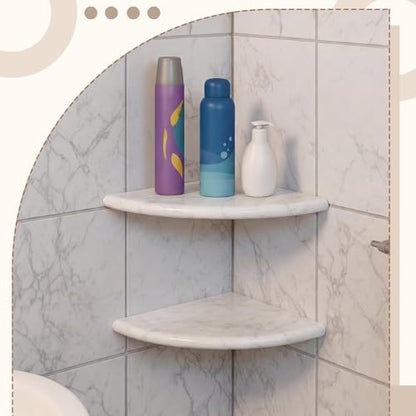 2 Pcs White Marble Corner Shower Shelf for Bathroom 9 x 9 Inch Wall Mounted Both Sides Polished Marble Corner Shelves Shower Caddy for Bathroom Wall (Stylish) - style: Stylish