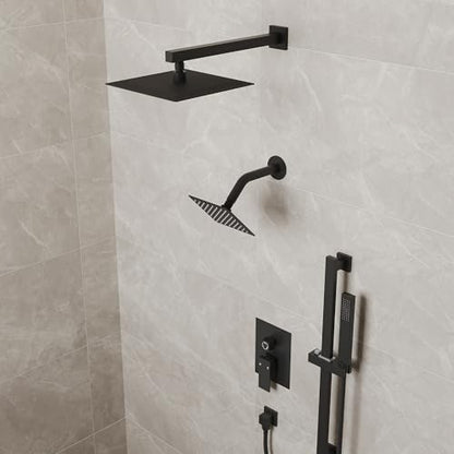 10" High-Pressure Rainfall Shower Faucet with Handheld Spray, Wall Mount Dual Shower Head System with Slide Bar (Matte Black) - color: Black, style: Wall Mount-with Slide Bar