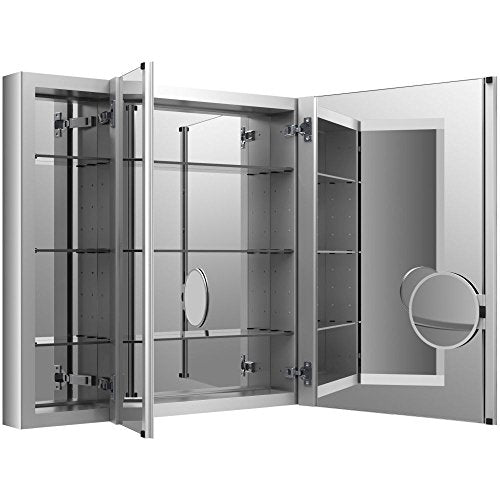 Kohler 99011-NA Verdera® Three-Door Bathroom Medicine Cabinet with Mirror, Recessed or Surface-Mount Bathroom Wall Cabinet, Slow-Close Doors, 40 in. W x 30 in. H - size: 40" W x 30" H, style: Magnifying Mirror + Slow Close