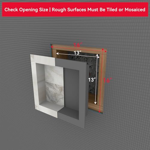 Shower Niche Insert Tile Ready 12x12 | Embedded size 13x13, mortar surface for strong tile bonding, waterproof coating for double water protection, double shelf - size: 12" x 12"