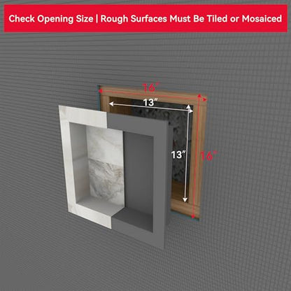 Shower Niche Insert Tile Ready 12x12 | Embedded size 13x13, mortar surface for strong tile bonding, waterproof coating for double water protection, double shelf - size: 12" x 12"
