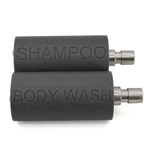 Resin 2 Pack Shampoo, Conditioner or Body Wash Dispenser Set, Luxurious Refillable Pump Bottles with Matte Pump Top and Embossed Text, Durable Design for Bathroom and Shower - color: Gray Shampoo & Body Wash