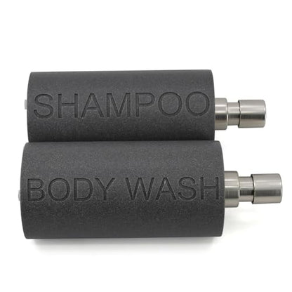 Resin 2 Pack Shampoo, Conditioner or Body Wash Dispenser Set, Luxurious Refillable Pump Bottles with Matte Pump Top and Embossed Text, Durable Design for Bathroom and Shower - color: Gray Shampoo & Body Wash