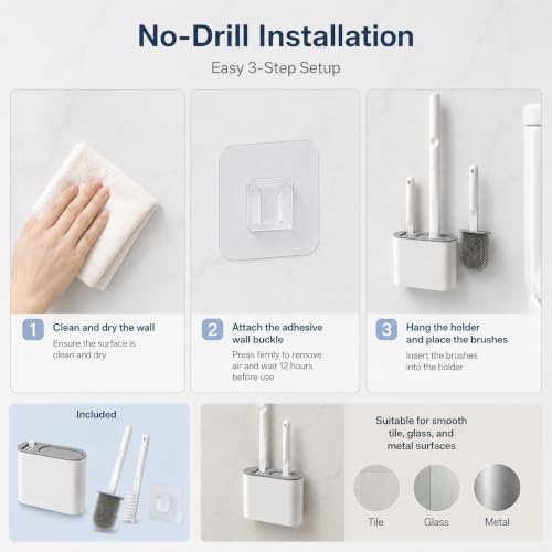 Toilet Brush Set,Bathroom Accessories,Japanese Style No Dead Angle Wall Mounted Holder Compact Bathroom Cleaning Kit for Home, Grey - color: Gray