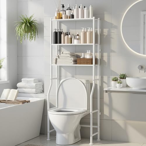 3-Tier Over The Toilet Storage, Freestanding Metal Bathroom Shelves, Space Saver Above The Over Toilet Storage Shelf for Bathroom (White) - color: White