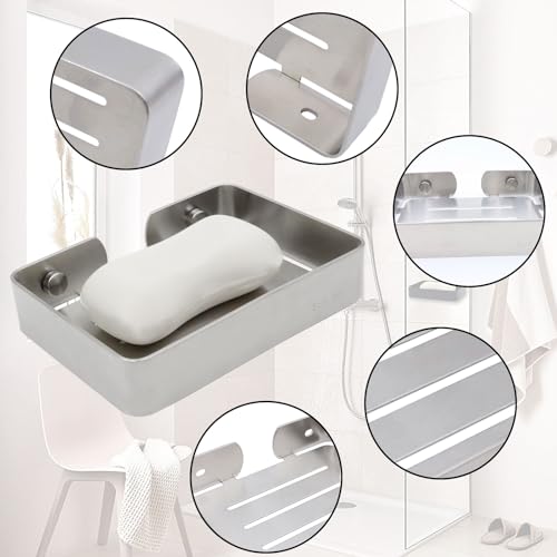 Soap Dish Stainless Steel Silver Soap Dish Holder Wall Mounted Shower Soap Holder with Screws, Sturdy Soap Dish for Bar Soap Stylish Soap Dish Holder (Medium, Silver) - color: Brushed Silver