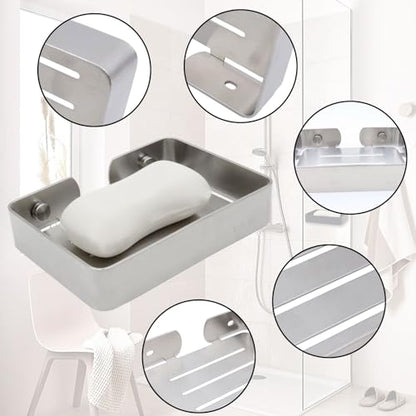 Soap Dish Stainless Steel Silver Soap Dish Holder Wall Mounted Shower Soap Holder with Screws, Sturdy Soap Dish for Bar Soap Stylish Soap Dish Holder (Medium, Silver) - color: Brushed Silver