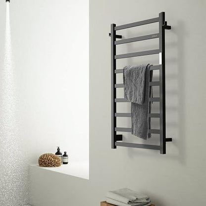 Z&Zhanle Heated Towel Racks for Bathroom, 9-Bar Towel Warmer Rack for Bathroom, Wall Mounted Towel Warmer, Electric Towel Drying Rack with Timer, Carbon Steel Matte Black, Plug-in/Hard-Wired