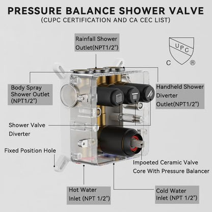 Shower Faucet Set Shower Systems,Push Button Diverter Shower Faucet with 2 in 1 Handheld,Ceiling Mount 10"+6" Dual Shower Heads with 2-in-1 Handheld Spray,Matte Black Shower Set for Trim Kit - color: Matte Black, size: 6+10 inch-01