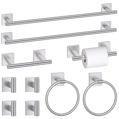 10 Pieces Brushed Nickel Towel Bar Set, Double Dase Toilet Paper Holder Bathroom Hardware Set, 23.6 Inch Stainless Steel Towel Rack for Bathroom Wall Mounted - color: Brushed Nickel, size: 10pieces B