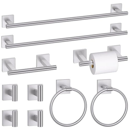 10 Pieces Brushed Nickel Towel Bar Set, Double Dase Toilet Paper Holder Bathroom Hardware Set, 23.6 Inch Stainless Steel Towel Rack for Bathroom Wall Mounted - color: Brushed Nickel, size: 10pieces B