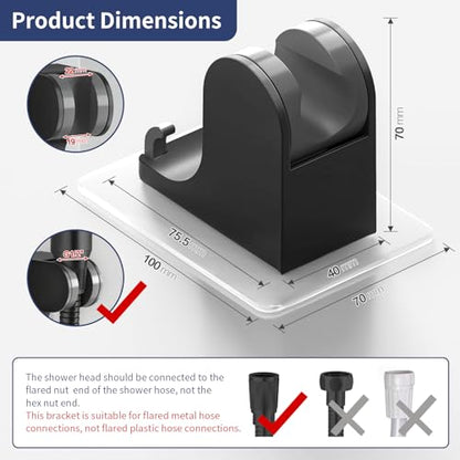 HANLIAN Strong Adhesive Handheld Shower Head Holder Without Drilling | 50° Adjustable Shower Wand Holder Wall Mount with Hooks, Waterproof Hand Held Showerhead Bracket with Hanger(Black, 1 piece) - color: Black